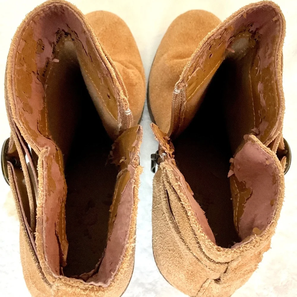 BJORNDAL AMY Fur Lined Brown Zip Up Ankle Wedge Suede Winter Booties Size 9 - Picture 7 of 16